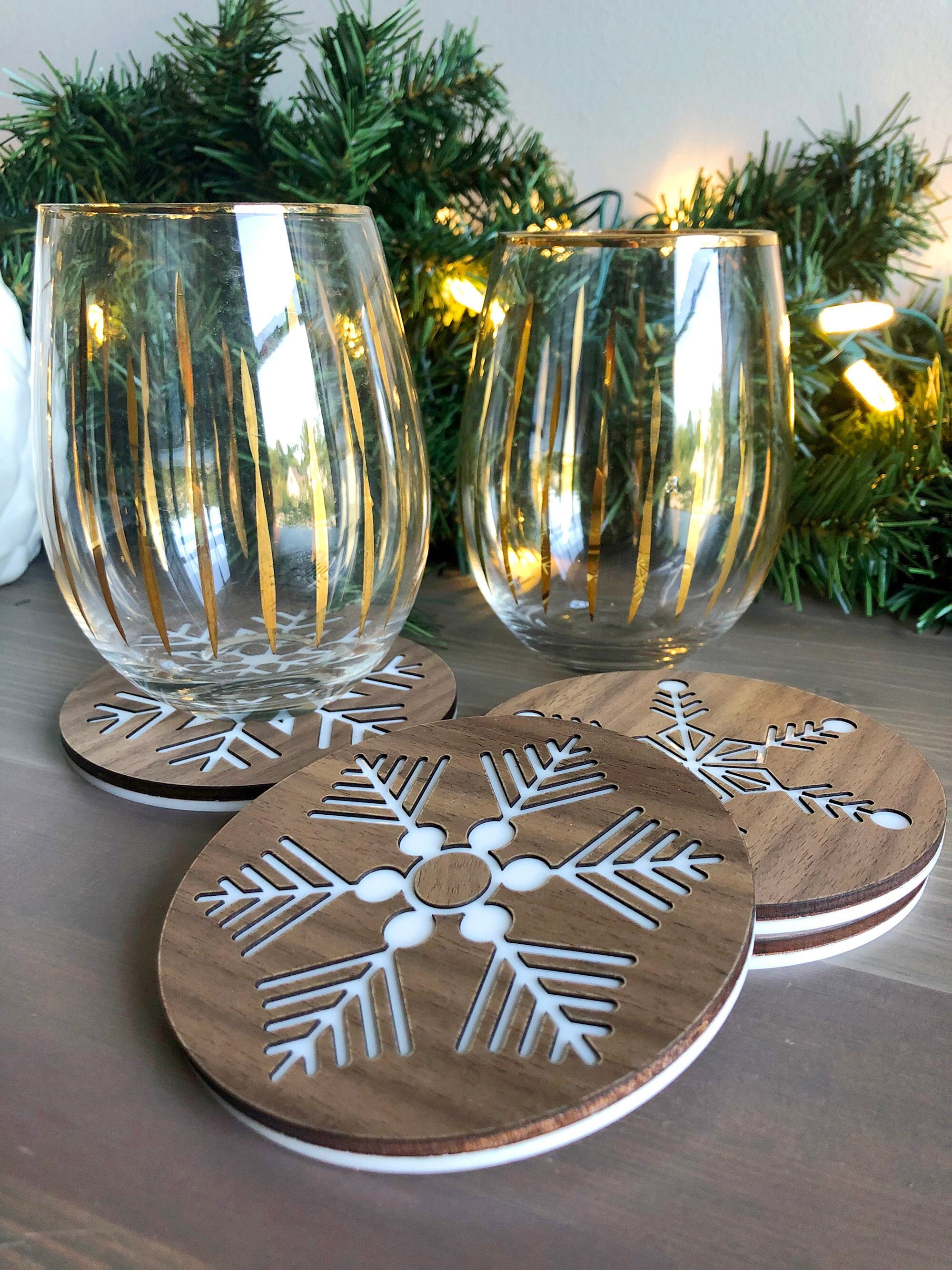 Snowflake Coaster Set Christmas Coaster Holiday Coaster Christmas Decor Snowflake Winter Coaster Christmas Wood Decor Holiday Coaster Set