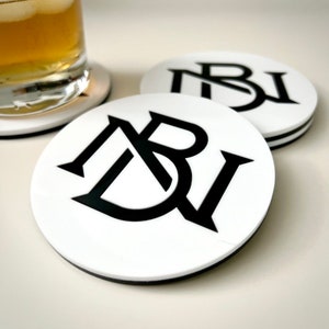 Custom monogram coaster set gift for him personalized monogram coaster bar set gift for dad bar gift monogram white bar decor white coaster