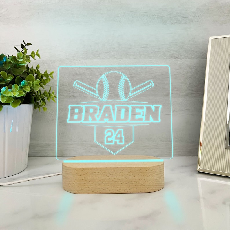 Personalized Baseball Night Light Baseball Gift Boy Baseball Gift Personalized Light Baseball Lamp Baseball Team Gift Baseball Team Trophy Wood Base