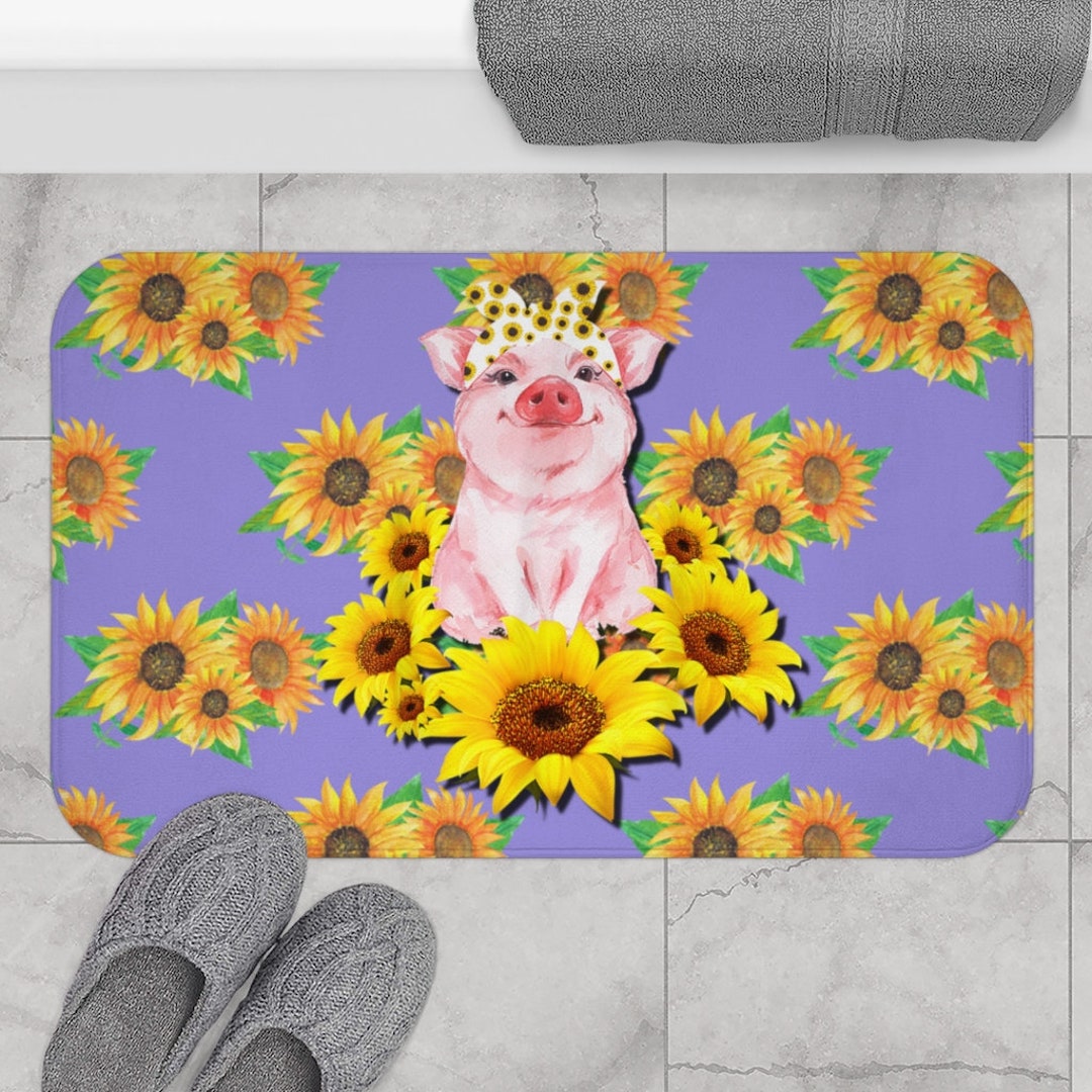 Piggy Sunflower Bath Mat Violet Etsy