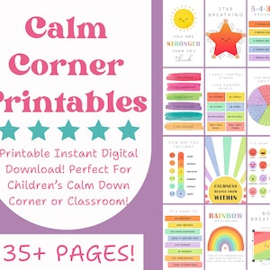35+ Kalmerende Hoek Klas Helder Kalmeren Afdrukbare Decor Wall Art Sociale Emotionele Zelfregulering Poster Teken Gevoelens Grafiek Bundel