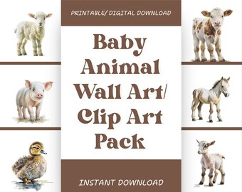 Set of 6 Baby Farm Animals Printable Art Horse, Duckling, Lamb, Cow ...
