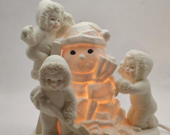 SNOW BABIES Set…hand Painted…set of 5…ceramic…winter Decor…small