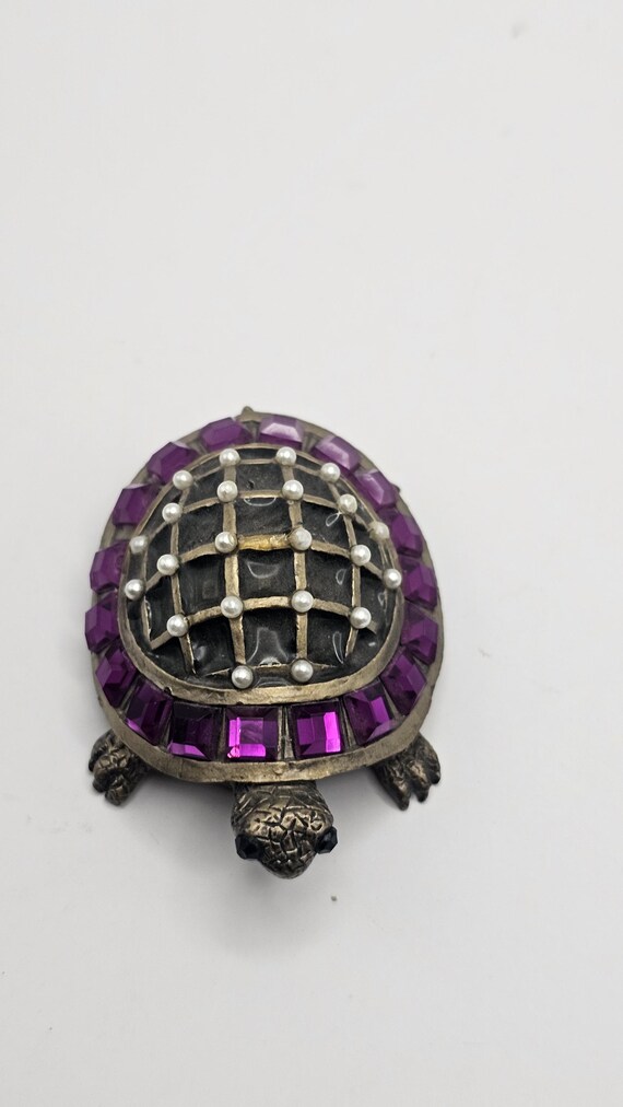 Mud Pie Turtle collectable trinket box/pill ename… - image 2
