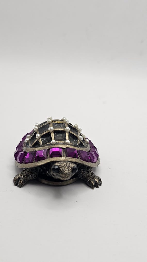 Mud Pie Turtle collectable trinket box/pill ename… - image 1