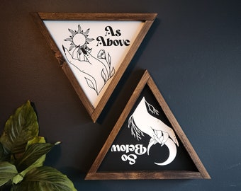 As Above So Below Wood Sign Set / Wiccan Wall Art / Bohemian Wall Decor / Witchy Art