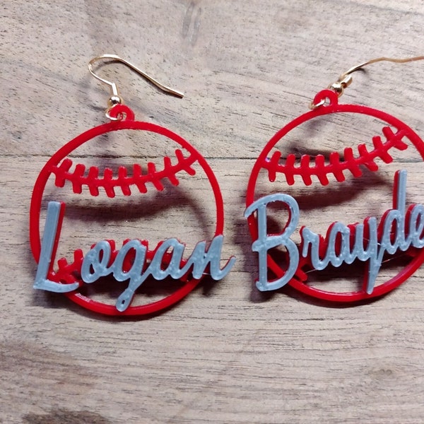 Baseball Earrings With player names and number  /  Show your team spirit / Favorite player / Baseball mom / Light weight / Custom colors