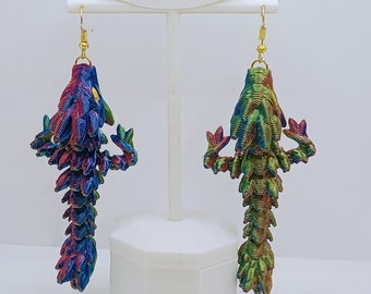 Baby Dragon earrings / 3d printed / custom Dragon earrings / Cinderwing 3D dragons / baby dragon fantasy jewelry / articulating
