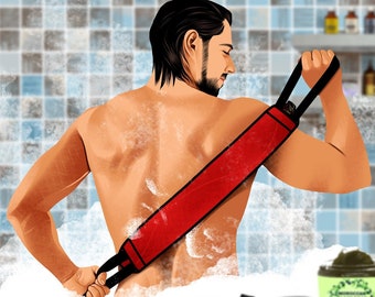 AL HOOR Marokkaanse Kessa-rugscrubber voor douche - lange riem, scrub aan de achterkant voor een stralende en gladde huid, droge huid en verwijderaar van dode huid