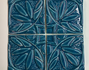 Floral Circle, Sculpted Ceramic Tile, Relief Ceramic Tile, Decorative Tile