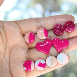 Handmade Pink Polymer Clay Stud Earrings: Heart or Round