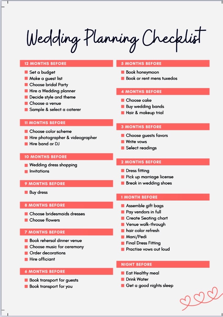 Wedding Planning Checklist Template Wedding Checklist Planner Template Download Print - Etsy UK