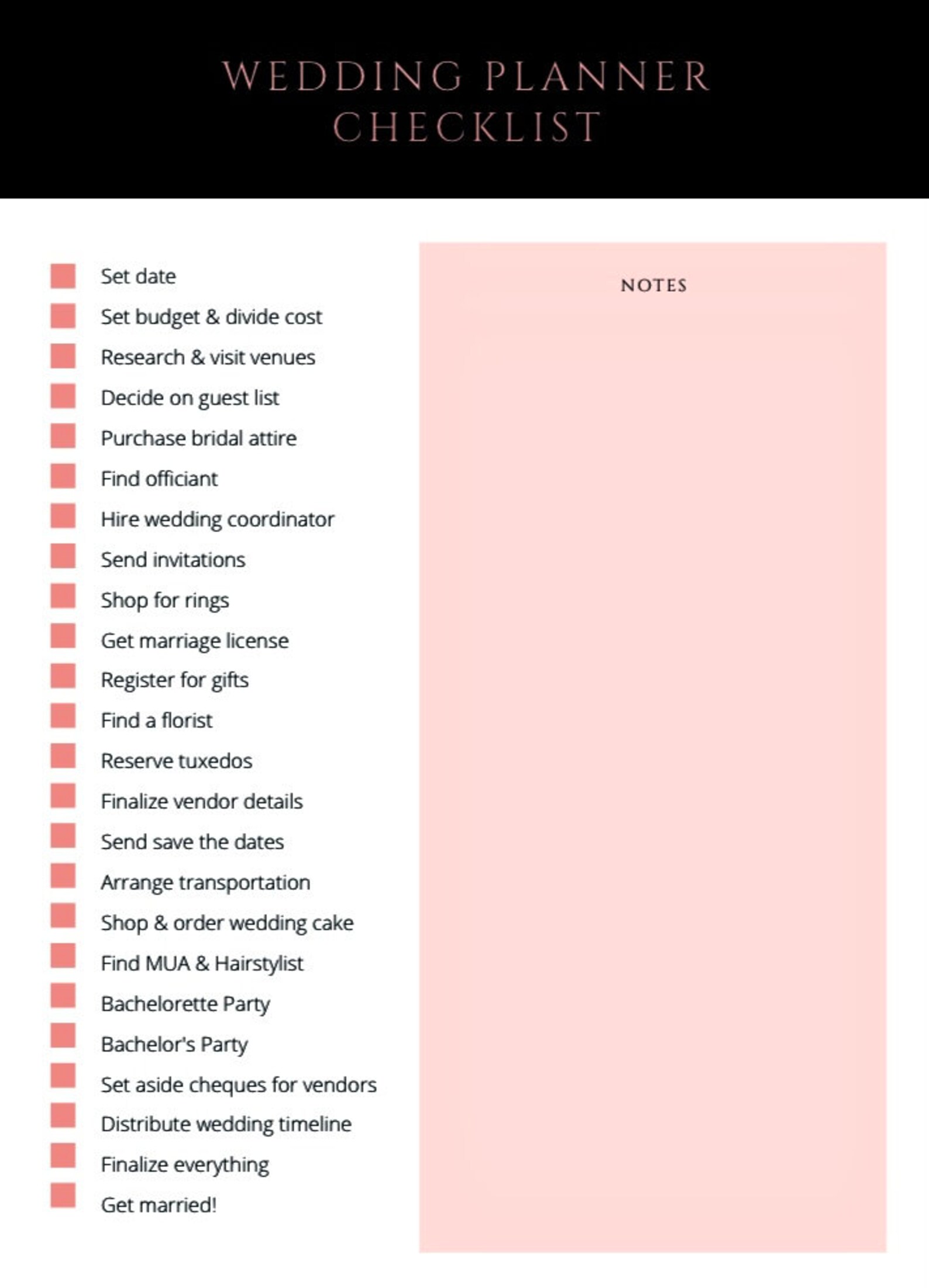 Wedding Planning Checklist Template Wedding Checklist Planner Template Download Print - Etsy UK