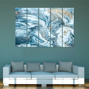 Abstract Ocean Blue Gold Canvas Print Wall Decor Art. Comes - Etsy