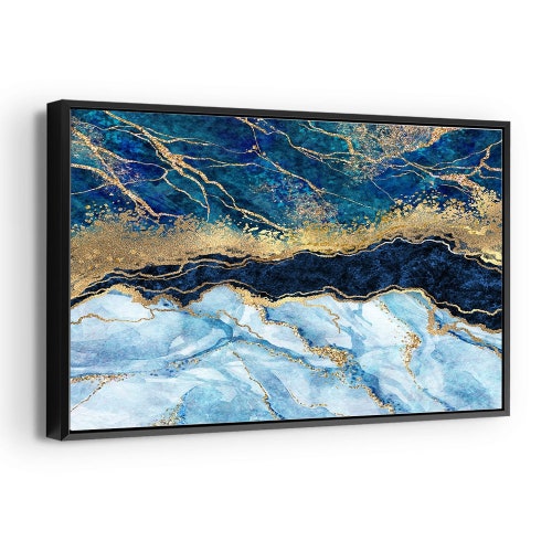 Blue Gold Marble Canvas Wall Art Abstract Wall Print Home Etsy