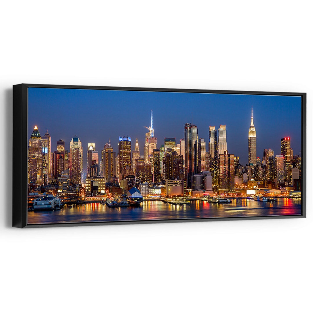 New York City Colored Skyline Panoramic Canvas Print Wall Decor Art ...