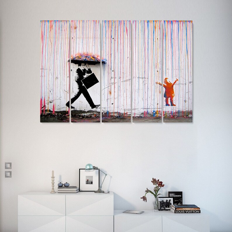 Banksy Signing in the Coloured Rain Graffiti Street Canvas - Etsy