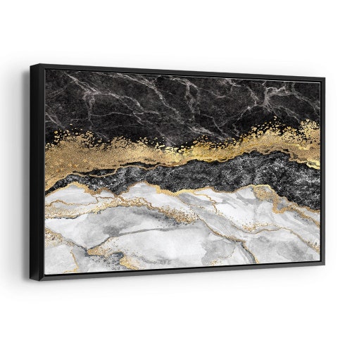 Marble Wall Art Black Gold Luxurious Elegant Minimalist Canvas Etsy