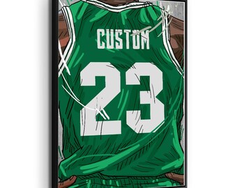 Basketball "Boston" Jersey Custom Personalized Canvas Print Basketball Fan, Kids Decor, Man Cave Gift Wall Décor Art. Comes Ready To Hang.
