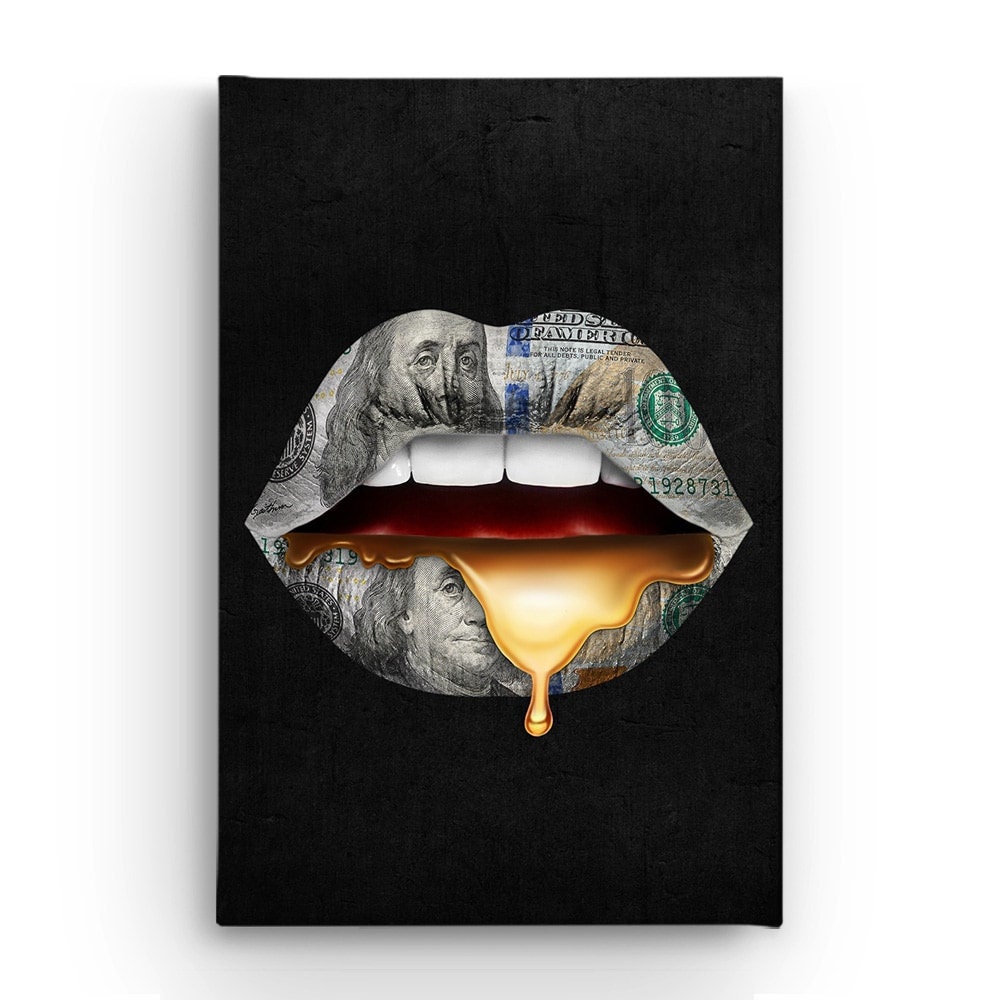 Dollar Lips Wall Art 100 Dollar Bill Gold Dripping Lips