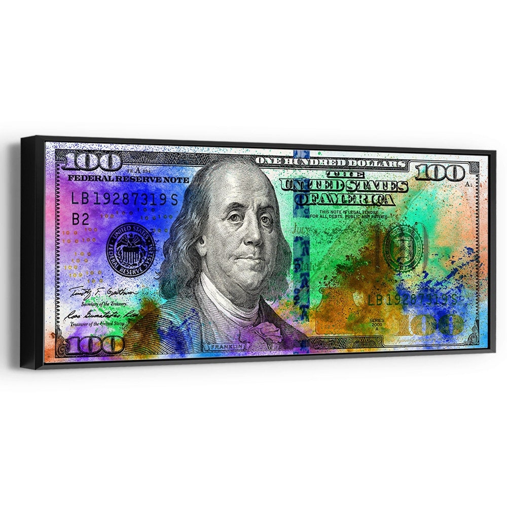  AWESOMETIK 100 Dollar Bill Money Press Design Canvas Print  Art Home. Ready to Hang. Made in USA (36in x 16in Modern Black Framed,  Original Benjamin): Posters & Prints