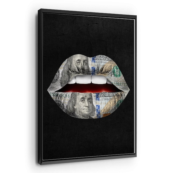 Money Talks Wall Art Lips 100 Dollar Bill Minimalist Modern 