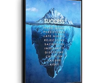 Iceberg of Success Wall Art Affirmation Words Growth Mindset Hard Work Self Improvement Print on Canvas Inspirational Motivational