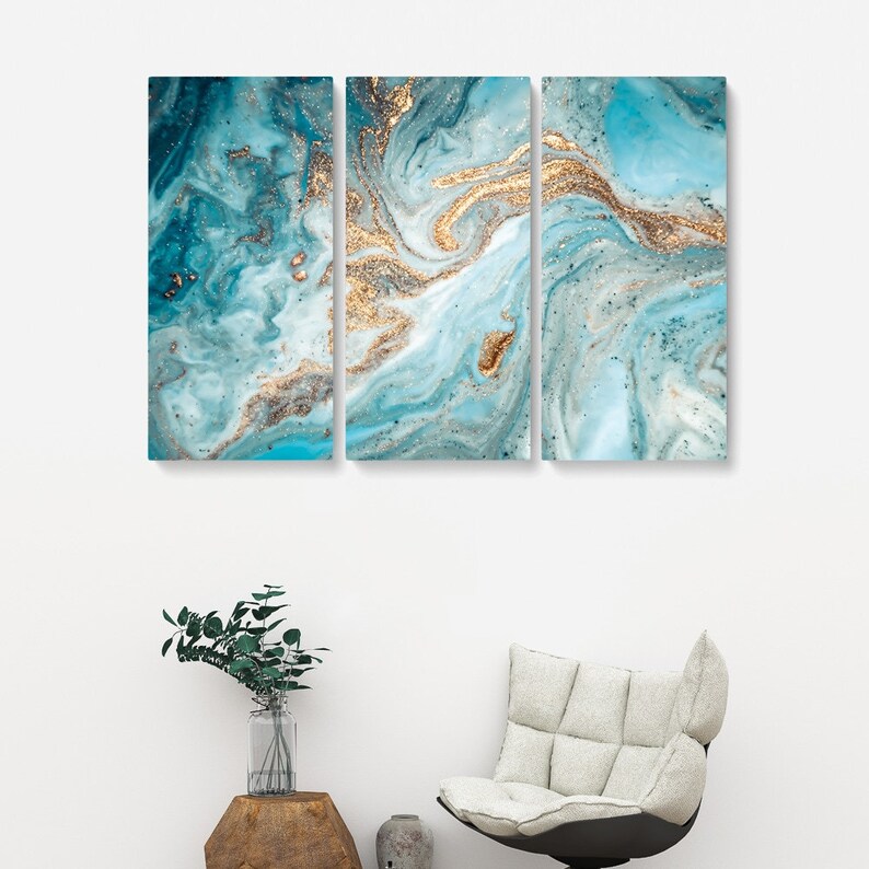 Abstract Turquoise Marble Gold Glitter Canvas Print Wall Decor - Etsy