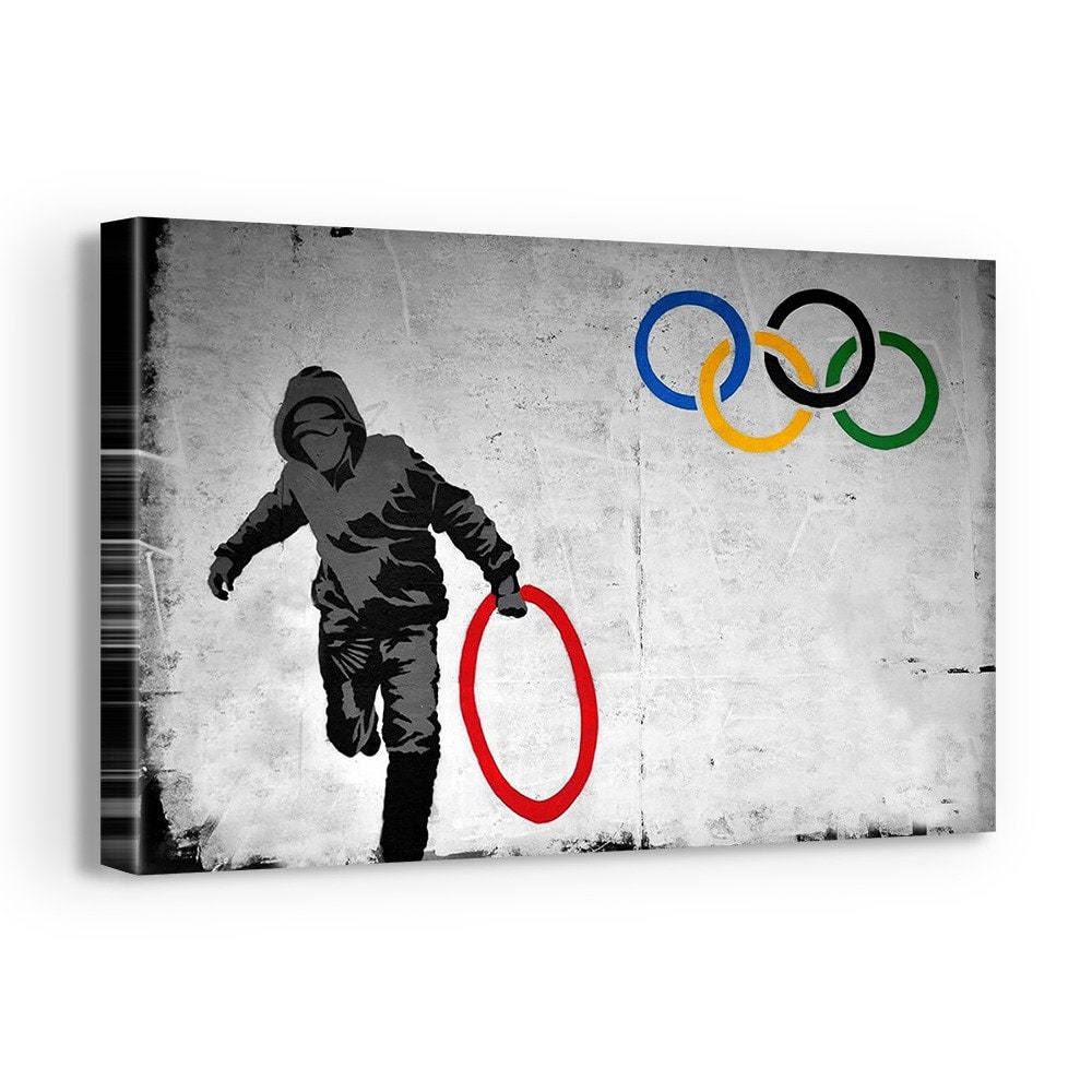 Banksy 'Olympic Ring Thief' Graffiti Art Canvas Print - Deep Framed, Multiple Sizes
