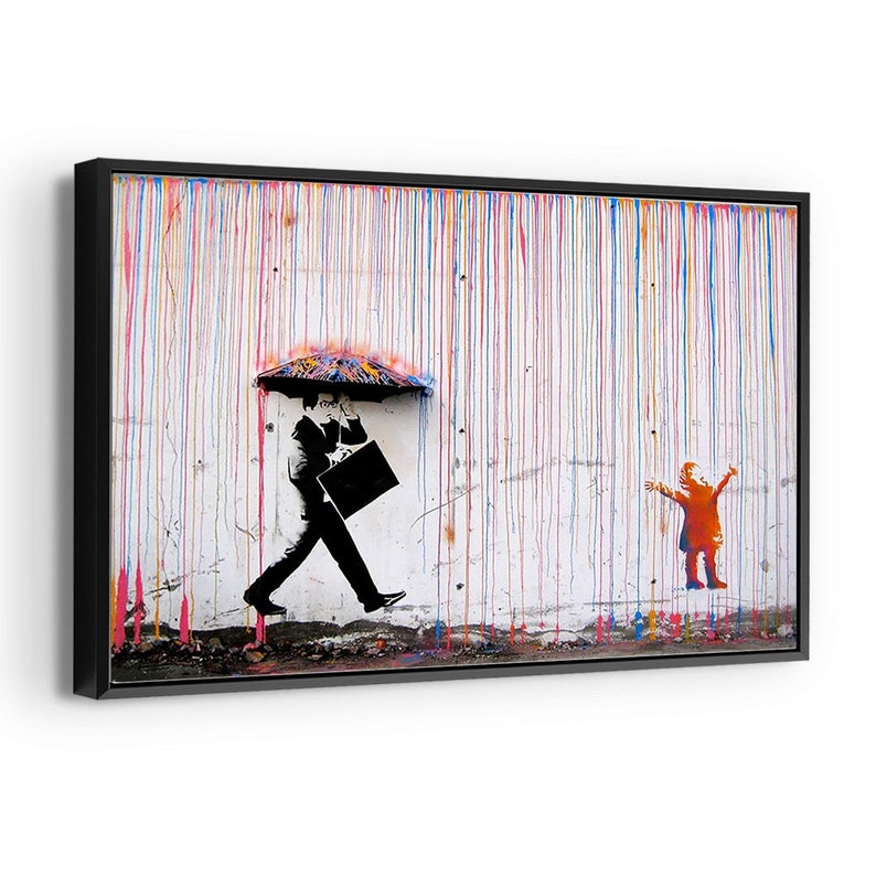 Banksy Signing in The Coloured Rain Graffiti Street Canvas Print Wall Décor Art. Comes Ready To Hang. 