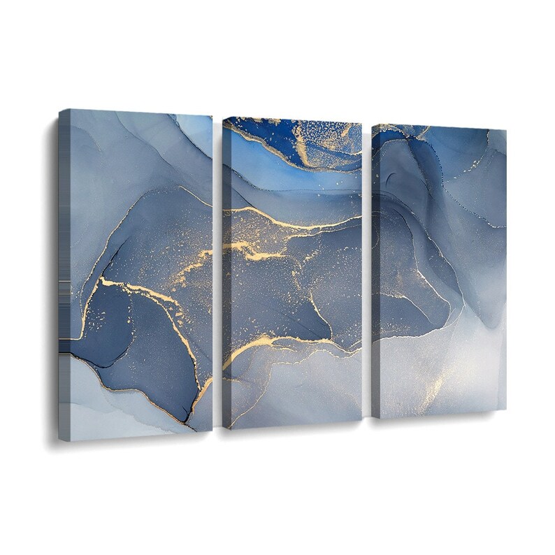 Abstract Marble Navy Blue Gold Canvas Print Wall Decor Art. - Etsy