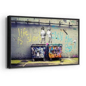 Peeing Boys by Banksy Wall Art Life Is Short Chill The Duck Out Graffiti Inspired Modern Pop Art Inspirational Urban Street Print on Canvas