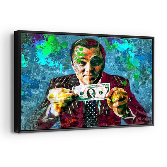 Wolf of Wall Street Print on Canvas Framed Jordan Belfort Cash Banknote Dollar Business Movie Wall Art Colorful Office Decoration Etsy