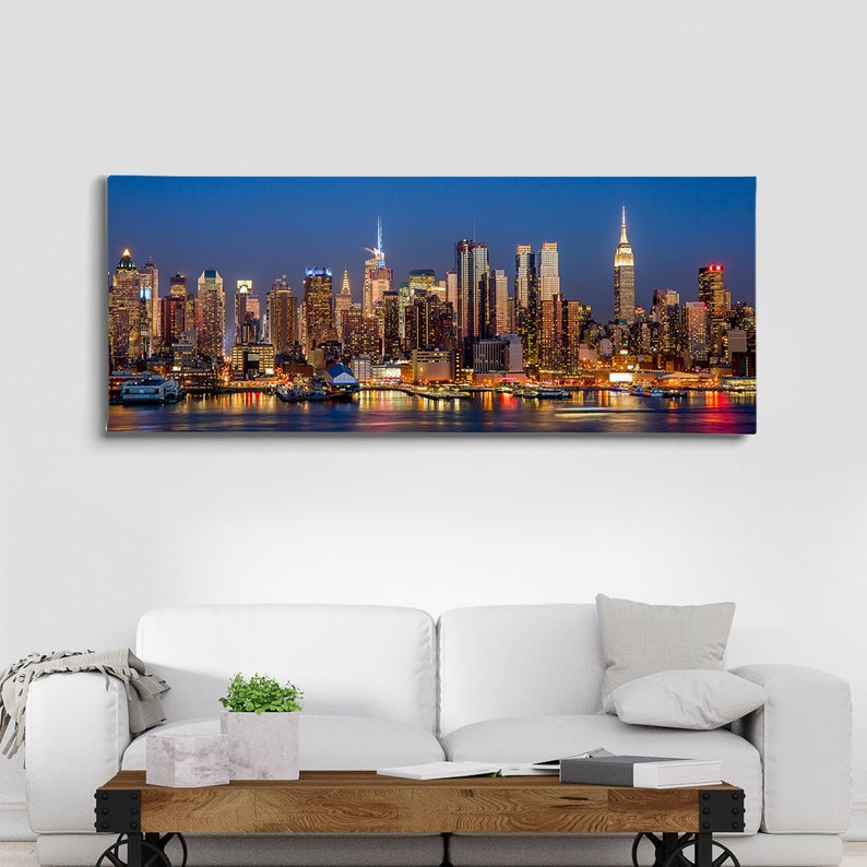 New York City Colored Skyline Panoramic Canvas Print Wall - Etsy