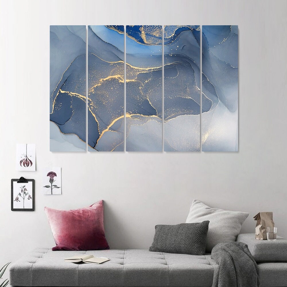 Abstract Marble Navy Blue Gold Canvas Print Wall Decor Art. | Etsy