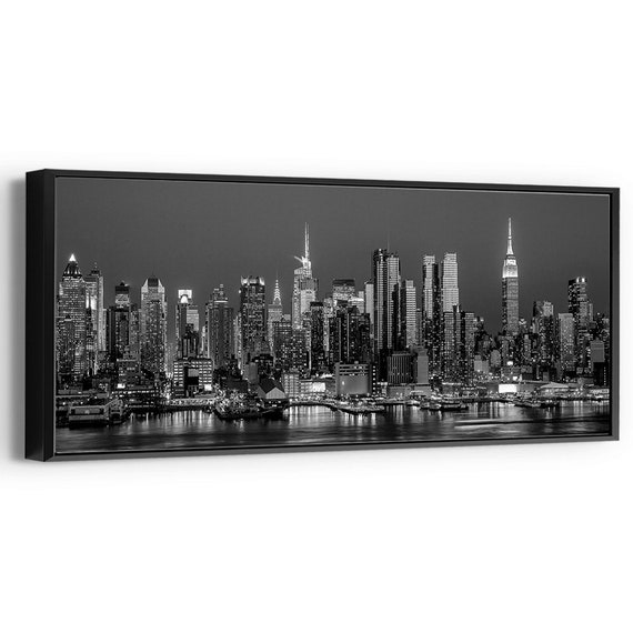 New York City Black and White Skyline Panoramic Canvas Print - Etsy