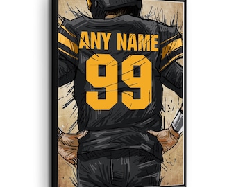 American Football "Pittsburgh" Jersey Custom Personalized Canvas Print Fan, Kids Decor, Man Cave Gift Wall Décor Art. Comes Ready To Hang.