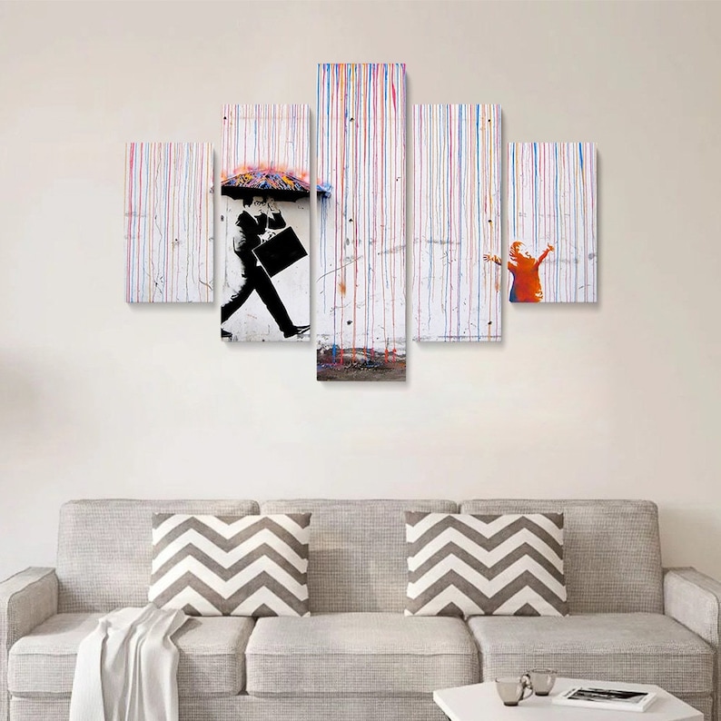 Banksy Signing in the Coloured Rain Graffiti Street Canvas - Etsy