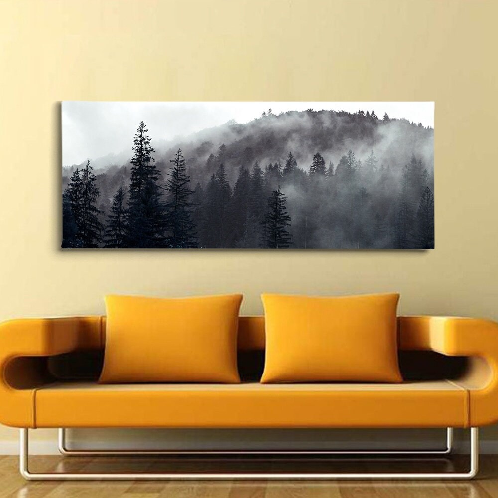 Misty Morning Landscape Wall Art Black White Mountain Trees - Etsy