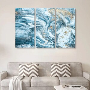 Abstract Ocean Blue Gold Canvas Print Wall Decor Art. Comes Ready to ...