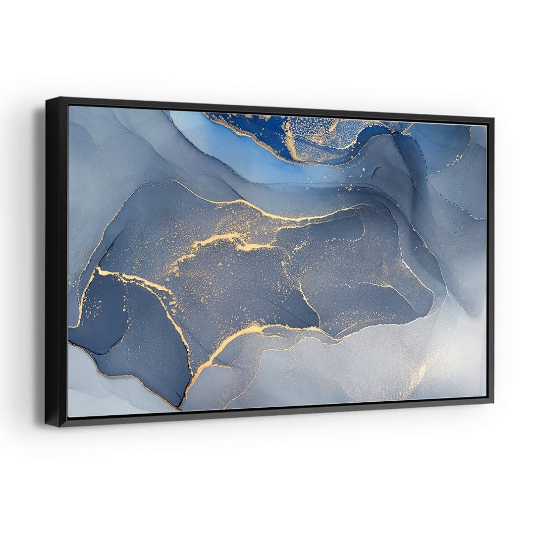 Abstract Marble Navy Blue Gold Canvas Print Wall Decor Art. - Etsy