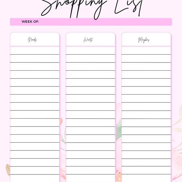 Chic Pink Floral Printable Shopping List - Stay Organized in Style