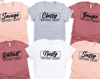 Savage Birthday Squad T-shirt: bijpassende verjaardagsshirts met ronde hals