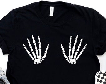 Camiseta con sujetador de mano de esqueleto: camiseta de fiesta de Halloween gótica pastel