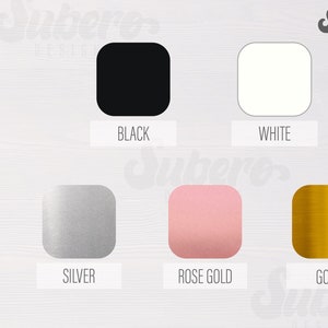 K&ouml;nnte beinhalten: Eine Auswahl an Vinylfarben f&uuml;r Bastelprojekte. Die Farben sind Schwarz, Wei&szlig;, Silber, Ros&eacute;gold und Gold.