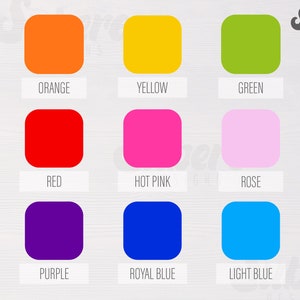 K&ouml;nnte beinhalten: Eine Tabelle mit neun verschiedenen Vinylfarben: Orange, Gelb, Gr&uuml;n, Rot, Pink, Rosa, Lila, K&ouml;nigsblau und Hellblau.