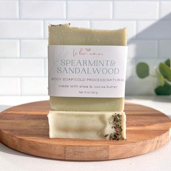 Spearmint & Sandalwood Soap - Natural Handmade Soap- Cold Processed Soap - Vegan - Herbal Soap - Zero Waste - Artisan Soap - Palm Oil Free-