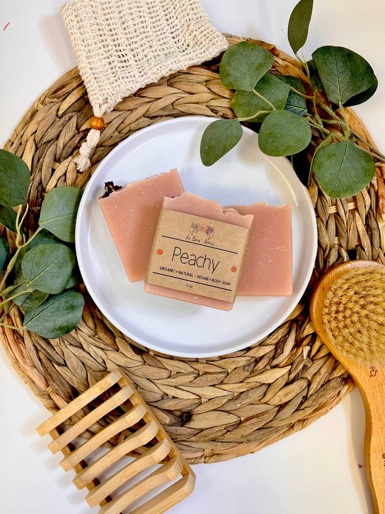 Peach Organic Soap Natural Soap Handmade Soap Cold Process Soap Vegan Eco Friendly Zero Waste Palm Oil Free Gift Gift Set image 9