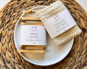 Bamboo Soap Dish & Sisal Exfoliating Soap Bag | Zero Waste Set