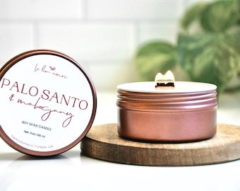 Palo Santo & Mahogany Candle | 3oz Organic Soy Wax, Rose Gold Tin